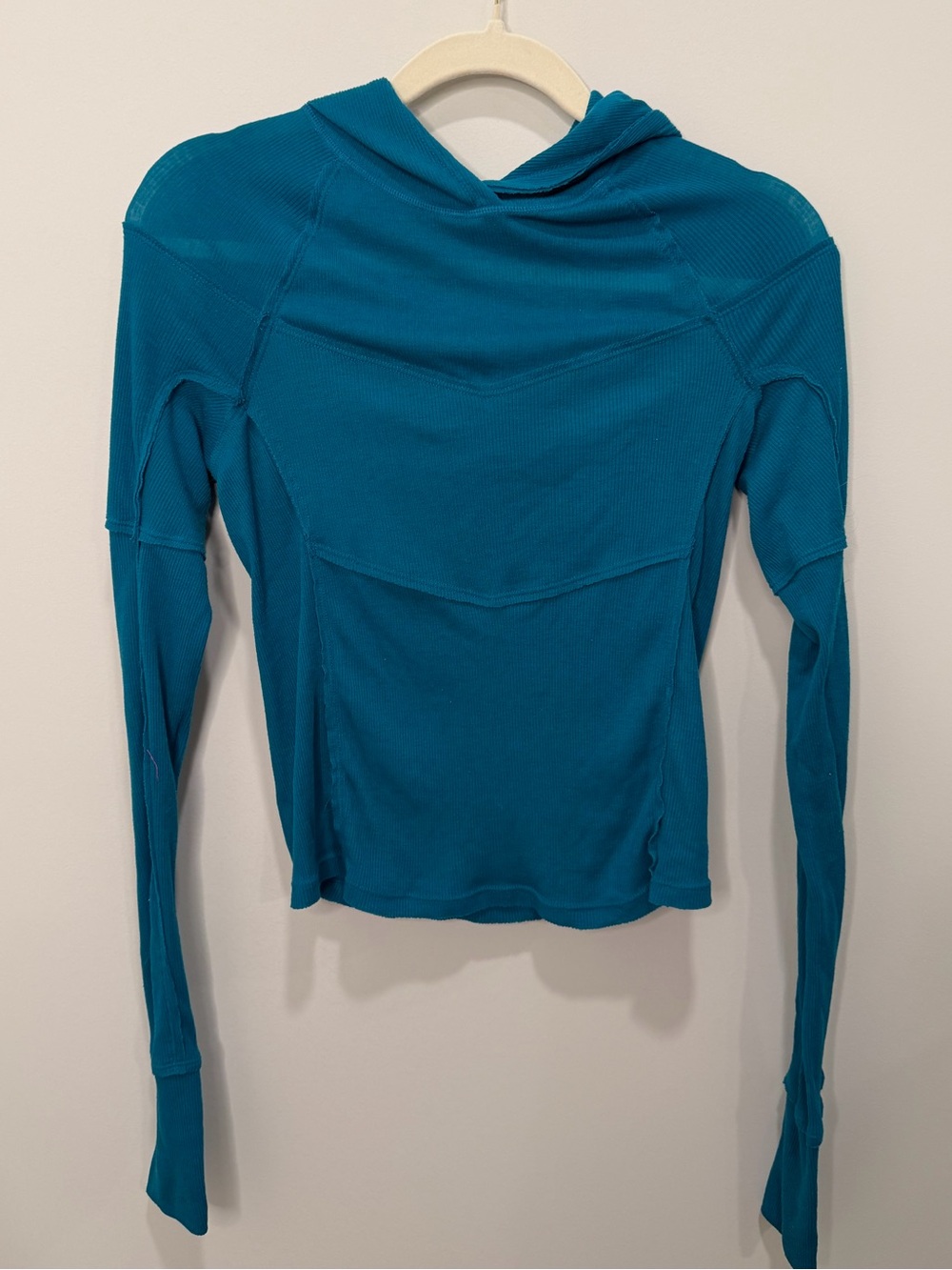 Free People Movement Teal Ribbed Lightweight Hooded Top Size XS